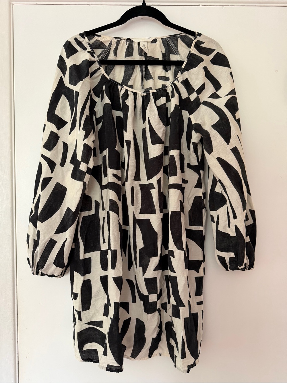 H&M Black & White Geometric Tunic Long Blouse Top Mini Dress